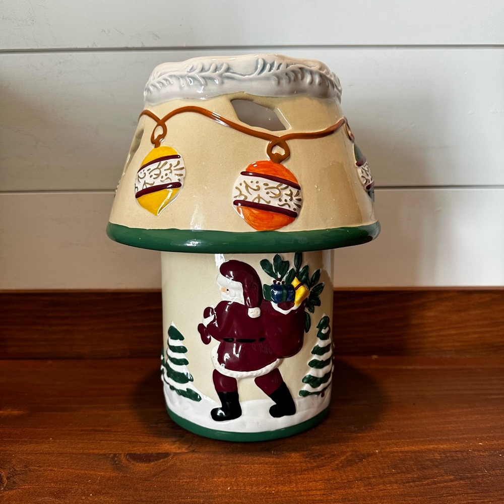 Christmas Holiday Candle Topper And Large Jar Holder Santa Claus Ornaments